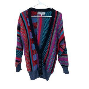 RARE Peruvian Connection Alpaca Cardigan Sweater Size M Colorful‎ 90's Vintage